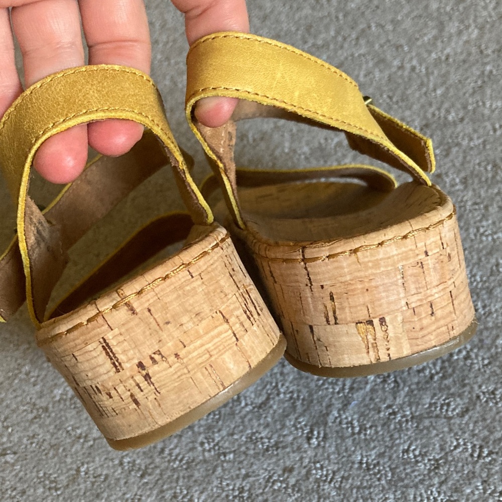 Born Yellow Leather Platform Sandals with Buckle Strap - Picture 6 of 10